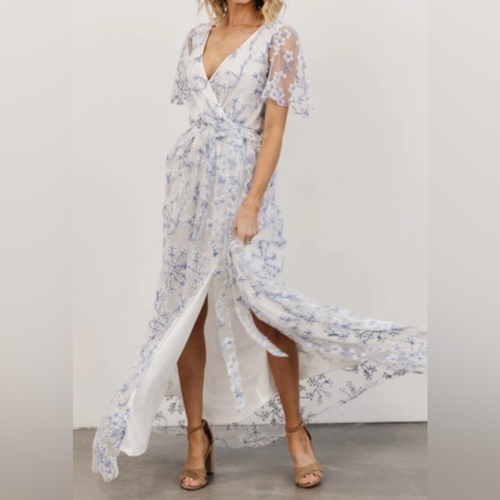 Baltic Born White and Blue Floral Maxi Dress